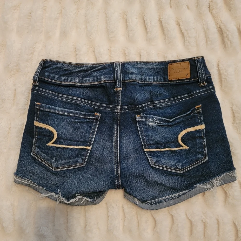 American Eagle Outfitters Dark Blue Distressed Denim Cutoff Shorts